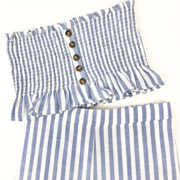 NWOT SHEIN Shirred Ruffle Hem Strapless Top & Pants Set - Picture 4 of 15